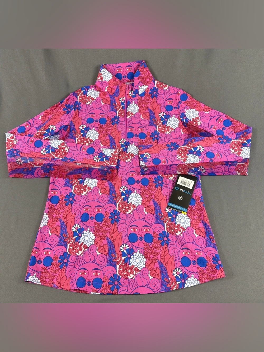 IBKUL Womens Golf Pullover Nadia Print 1/4 Zip XS Pink Nylon